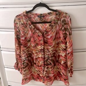 Anne Klein Pink Watercolor Sheer Blouse
